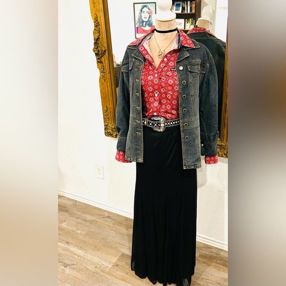 Vintage Y2K distressed denim cowgirl western jean jacket Woman’s size Large - Picture 8 of 12